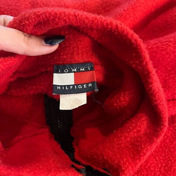 Vintage 90s Tommy Hilfiger Red Fleece Pullover Men XL - Picture 4 of 5